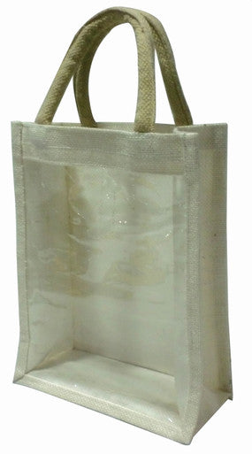 Cream Jute Blend Tote with Picture Pocket