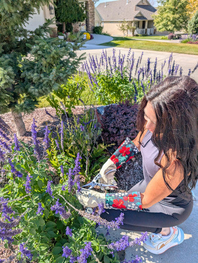 Hibiscus Leather Gloves - Gauntlet Length | Stylish & Protective Gardening Gloves