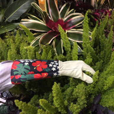 Hibiscus Leather Gloves - Gauntlet Length | Stylish & Protective Gardening Gloves
