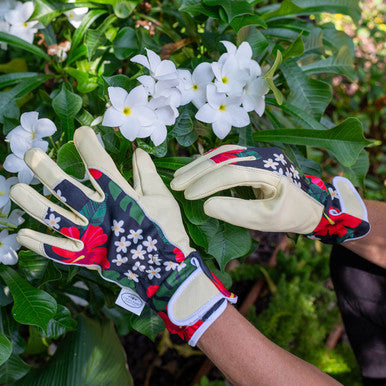 Hibiscus Leather Gloves - Wrist Length | Durable & Stylish Gardening Gloves