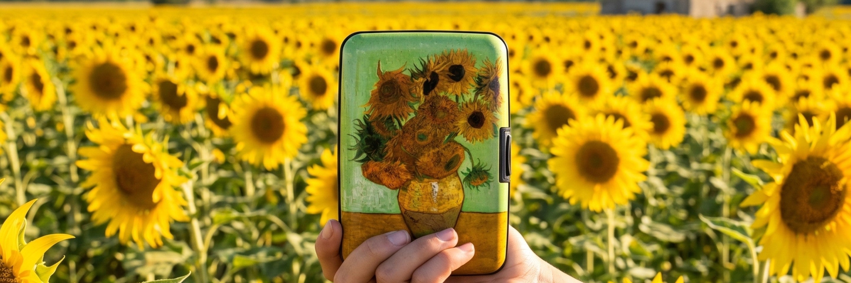 Monarque RFID wallet in sunflower field