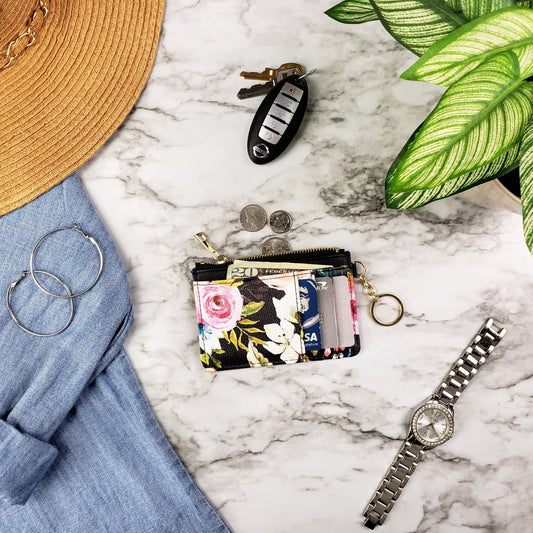 Floral on Black Keychain Wallet