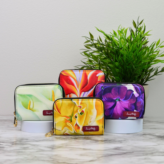 Georgia O'Keeffe Petunia RFID Zipper Wallet, lifestyle photo