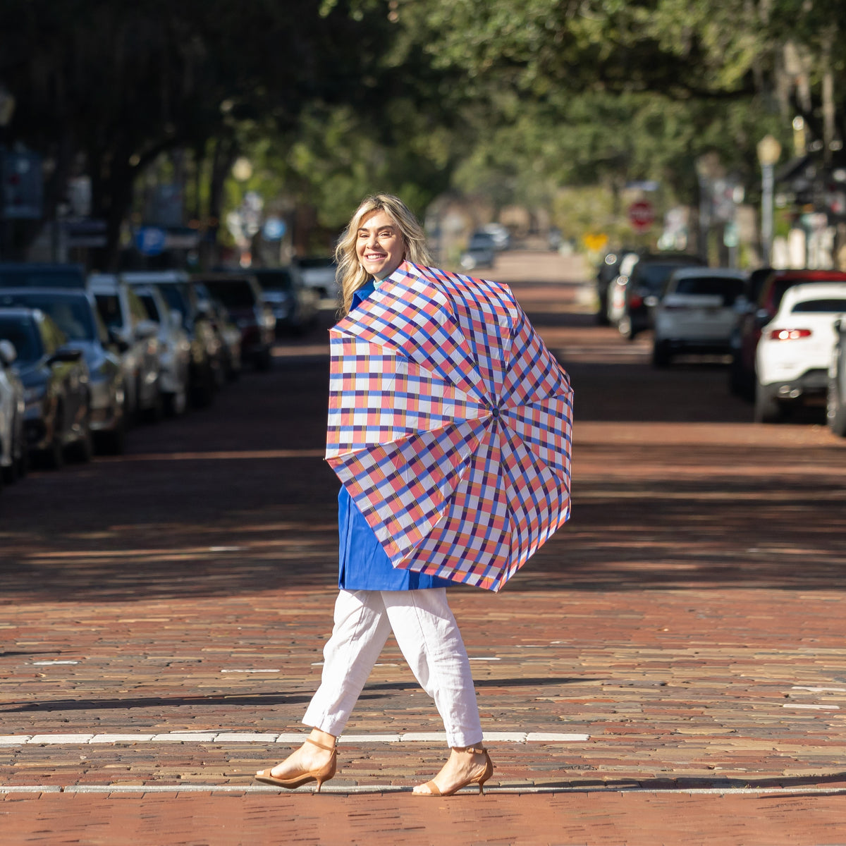 Gingham Pink Water Bottle Umbrella