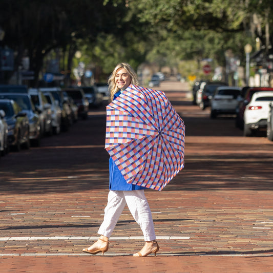 Gingham Pink Water Bottle Umbrella