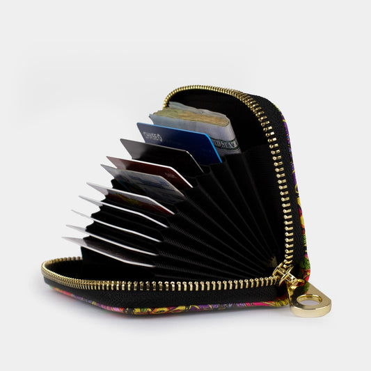 RFID zipper wallet interior with accordion card slots